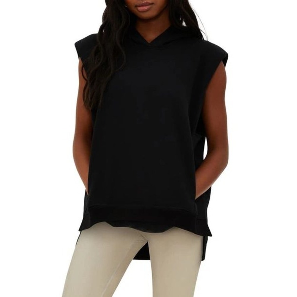 BEACH RIOT Rylee Sleeveless Hooded Top Black XS Oversized Hoodie Vest Sweatshirt